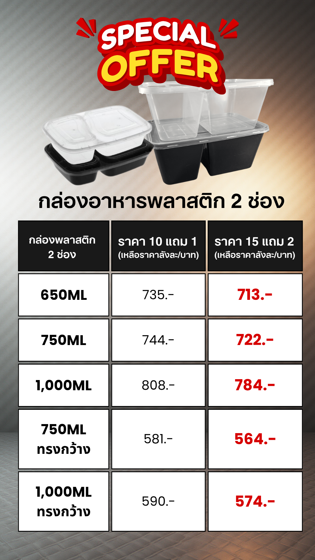 ราคาโปรโมชั่นกล่องพลาสติก2ช่อง